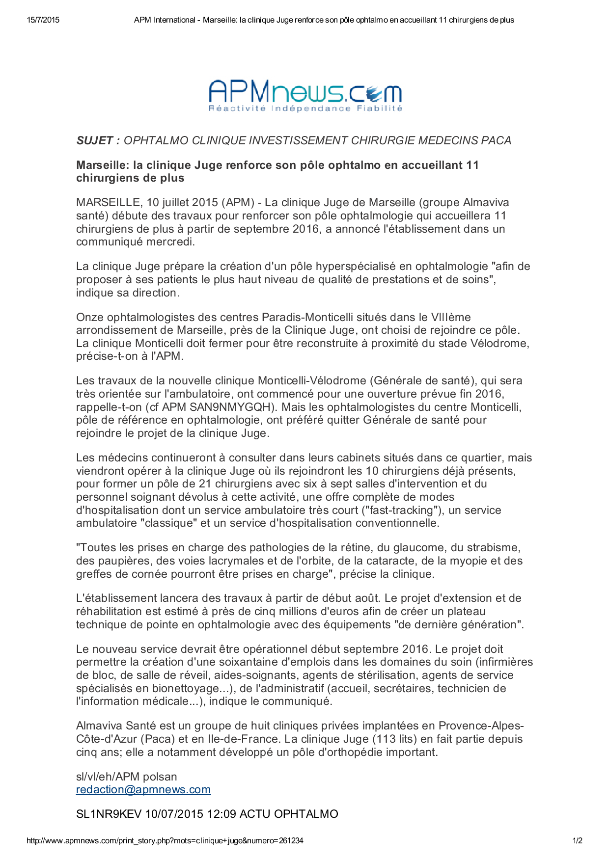 La clinique Juge renforce son pôle ophtalmo en accueillant 11 chirurgiens de plus