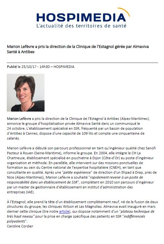 Marion Lefèvre a pris la direction de la Clinique de l'Estagnol