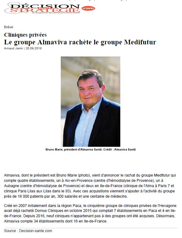 Le groupe Almaviva rachète le groupe Medifutur