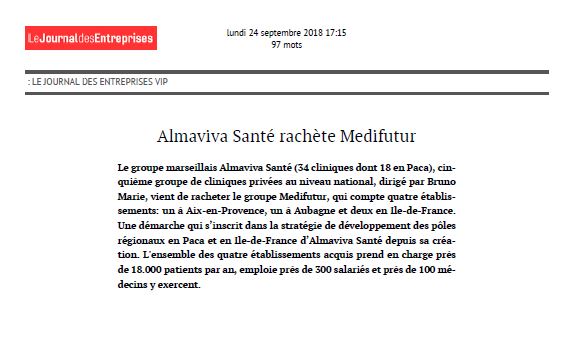 Almaviva Santé rachète Medifutur