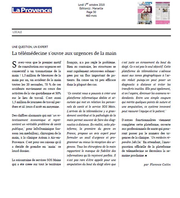 La télémédecine s'ouvre aux urgences de la main