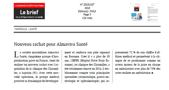 Nouveau rachat pour Almaviva Santé