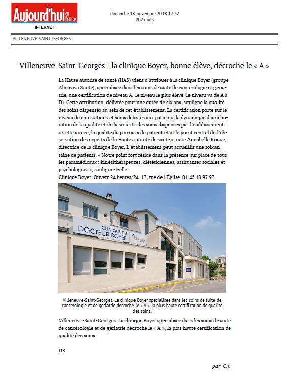 Villeneuve Saint Georges : La clinique Boyer, bonne élève, décroche le A