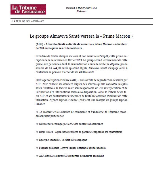 Le Groupe Almaviva Santé versera la "Prime Macron"