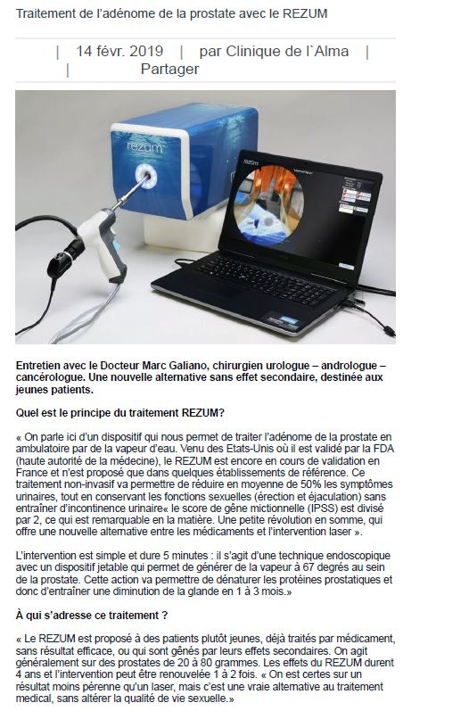 Traitement de l’adénome de la prostate avec le REZUM
