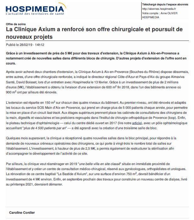 La Clinique Axium a renforcé son offre chirurgicale