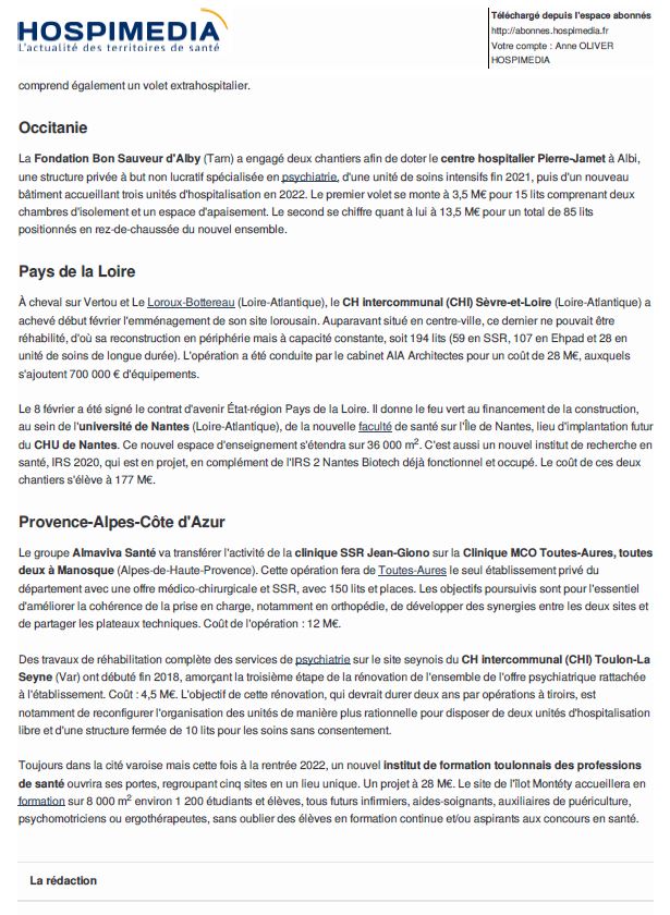 L'actualité immobilière sanitaire