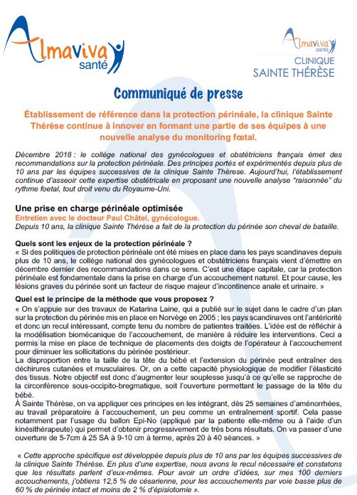 Établissement de référence dans la protection périnéale, la clinique Sainte Thérèse continue à innover en formant une partie de ses équipes à une nouvelle analyse du monitoring foetal