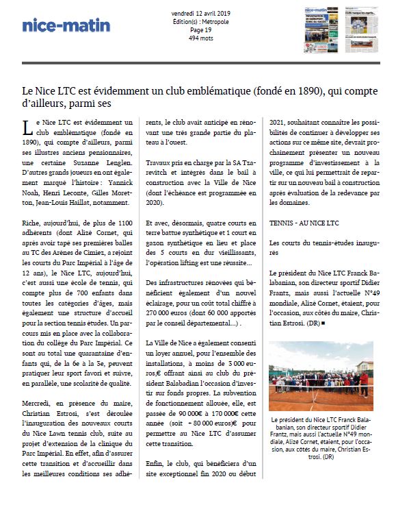 Le Nice LTC est évidemment un club emblématique