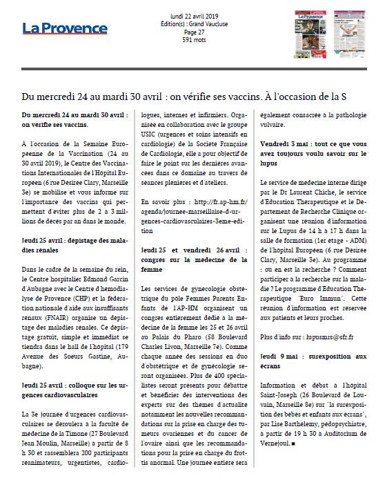 Jeudi 25 avril : dépistage des maladies rénales