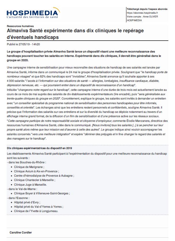 Almaviva Santé expérimente dans dix cliniques les repérage d'éventuels handicaps
