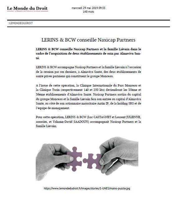 LERINS & BCW conseille Naxicap Partners