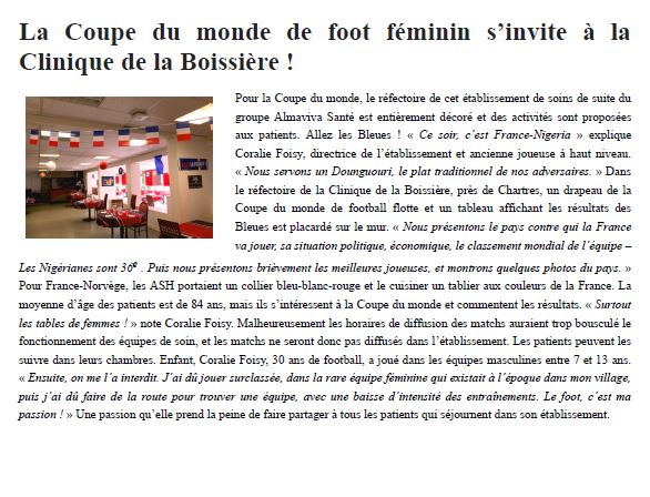 La Coupe du monde de foot féminin s’invite à la Clinique de la Boissière !