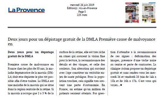 Deux jours pour un dépistage gratuit de la DMLA