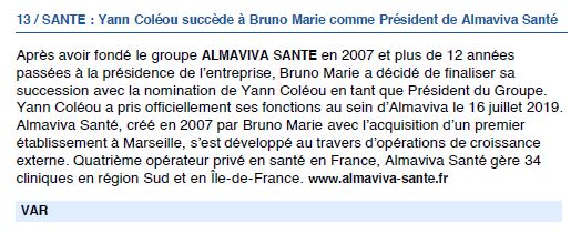 Yann Coléou succède à Bruno Marie comme Président de Almaviva Santé
