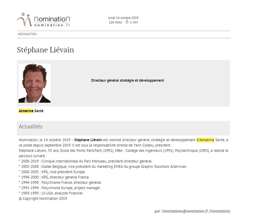 Nomination Stéphane Liévain