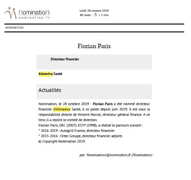 Nomination Florian Paris