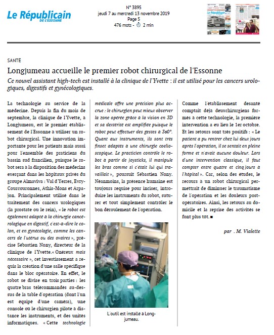 Longjumeau accueille le premier robot chirurgical de l'Essonne