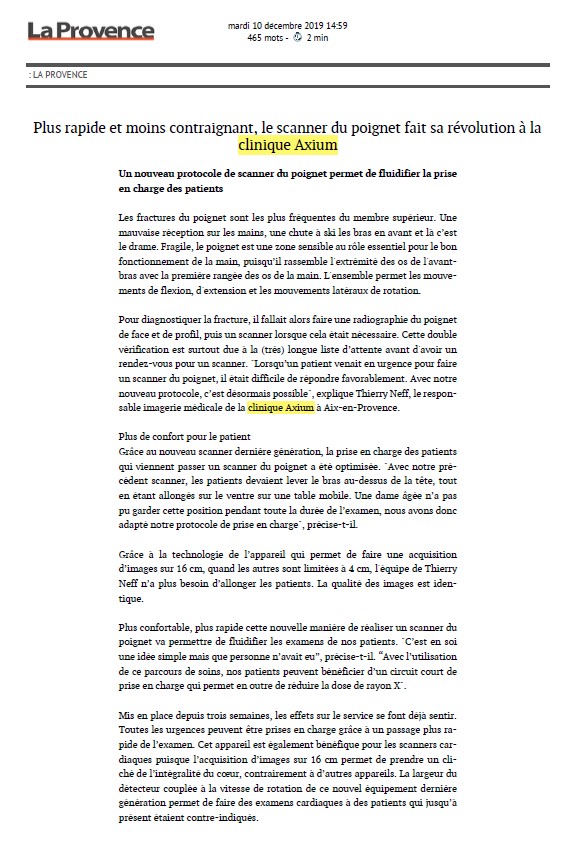 Plus rapide et moins contraignant, le scanner du poignet fait sa révolution à la clinique Axium