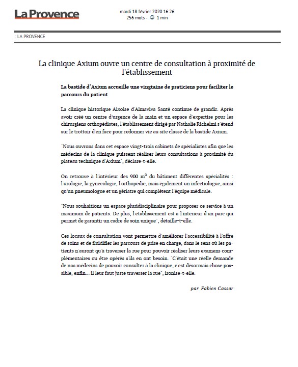 La Clinique Axium ouvre un centre de consultation à proximité de l'établissement
