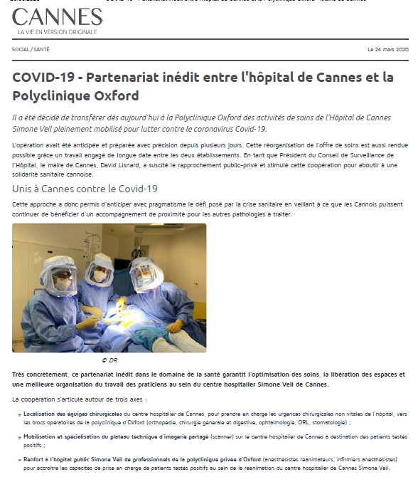 Partenariat inédit entre l'hôpital de Cannes et la Polyclinique Oxford
