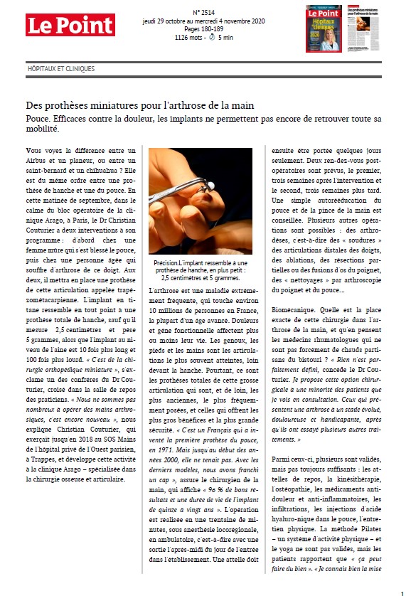 Des prothèses miniatures pour l'arthrose de la main