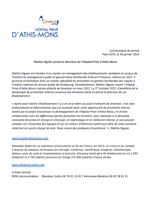 Mathis Viguier prend la direction de l’Hôpital Privé d’Athis-Mons