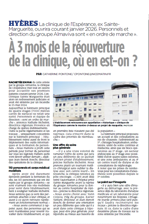 À 3 mois de la réouverture de la clinique, où en est-on ?