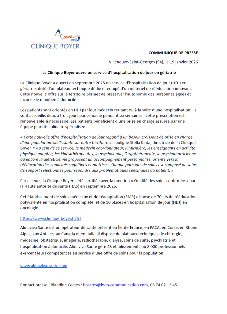 La Clinique Boyer ouvre un service d’hospitalisation de jour en gériatrie