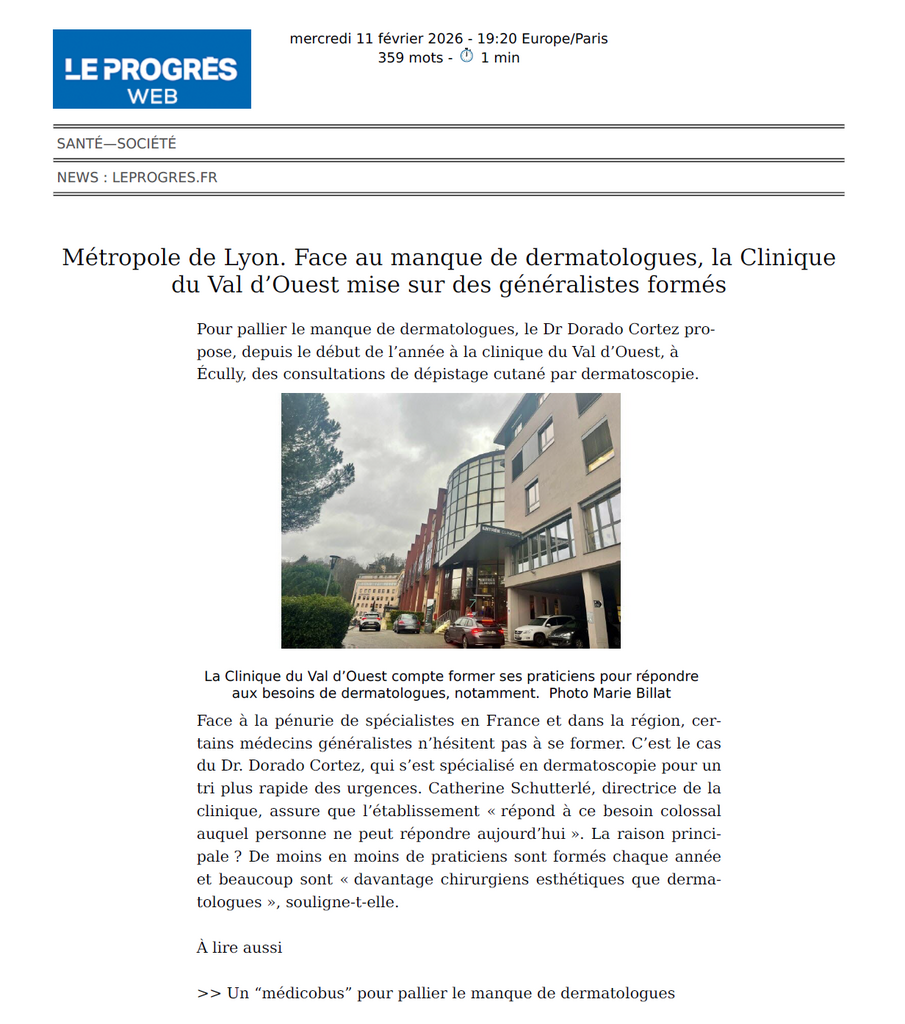 Métropole de Lyon. Face au manque de dermatologues, la Clinique du Val d’Ouest mise sur des généralistes formés