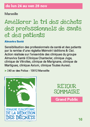 tri des déchets des professionnels de santé et des patients.