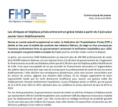 [Communiqué de presse] Les cliniques et hôpitaux privés entreront en grève totale à partir du 3 juin pour sauver leurs établissements !