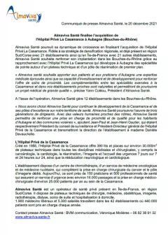 Almaviva Santé finalise l’acquisition de l’Hôpital Privé La Casamance à Aubagne (Bouches-du-Rhône)