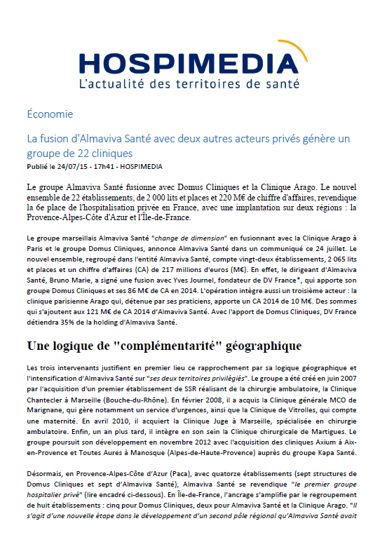 La presse en parle - Almaviva santé